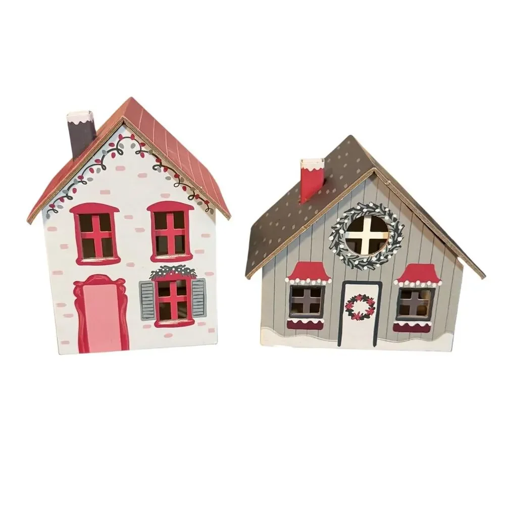 Mini Christmas Village Houses Set of 2 Holiday Cottage Decor